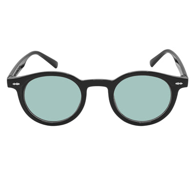 VIBES - Color Tint Retro Small Round Sunglasses Black Green Tint