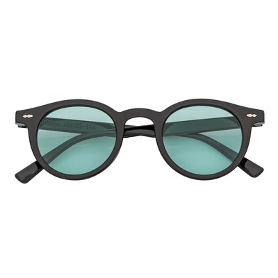 VIBES - Color Tint Retro Small Round Sunglasses Black Green Tint