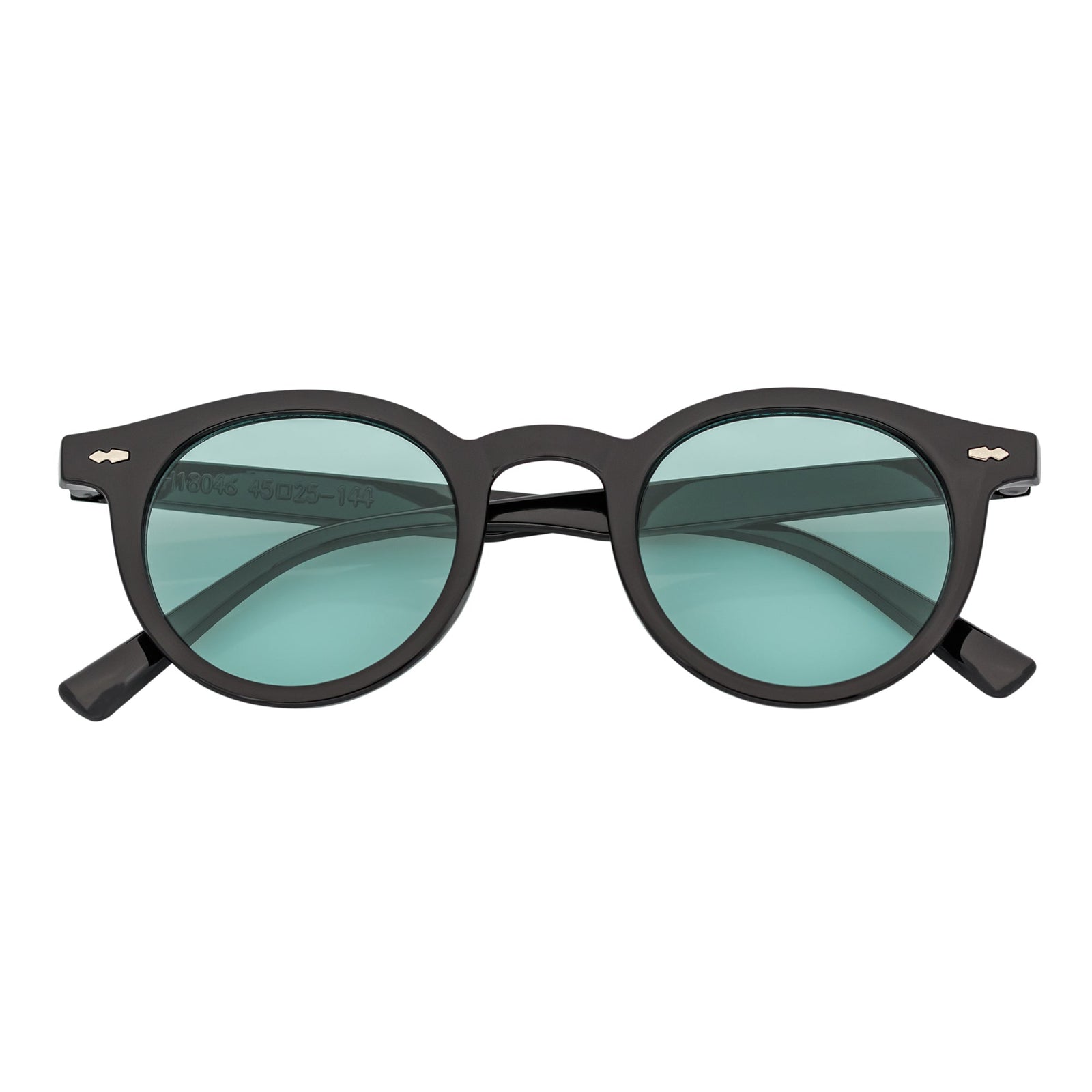 VIBES - Color Tint Retro Small Round Sunglasses Black Green Tint