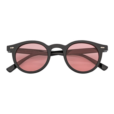 VIBES - Color Tint Retro Small Round Sunglasses Black Pink Tint - MorspecsM1127-1