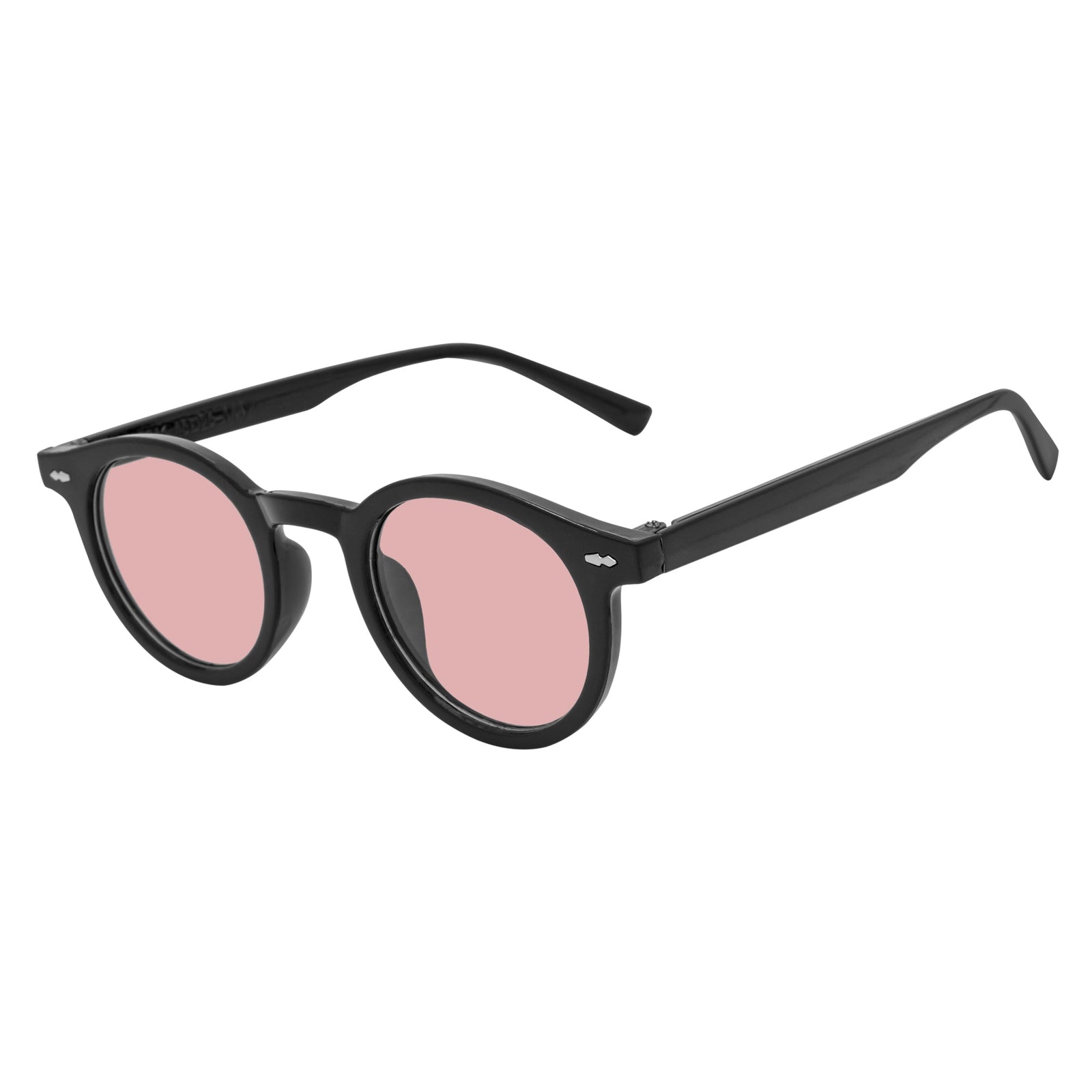 VIBES - Color Tint Retro Small Round Sunglasses Black Pink Tint - MorspecsM1127-1