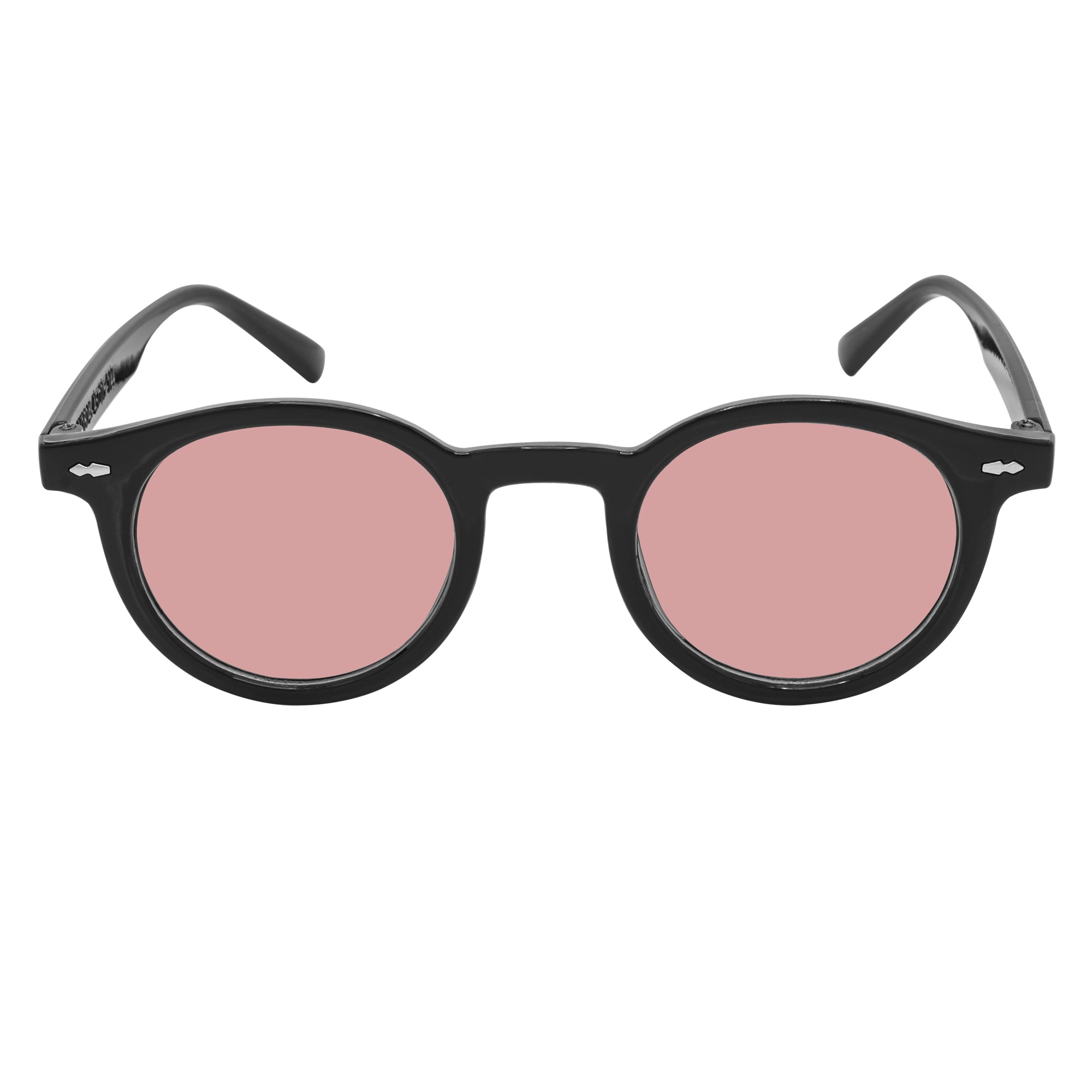 VIBES - Color Tint Retro Small Round Sunglasses Black Pink Tint