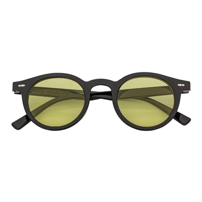 VIBES - Color Tint Retro Small Round Sunglasses Black Yellow Tint Lens