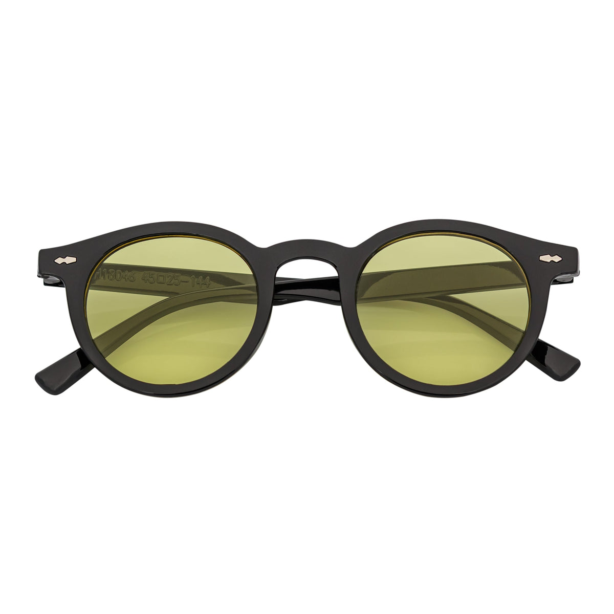 VIBES - Color Tint Retro Small Round Sunglasses Black Yellow Tint Lens