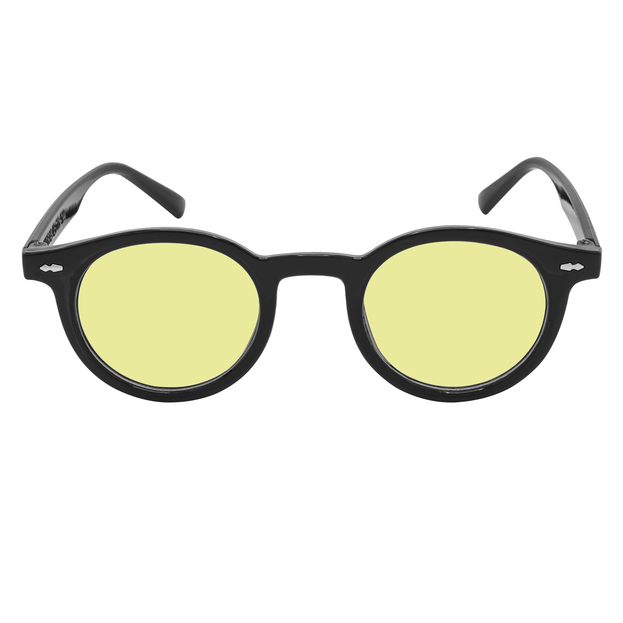 VIBES - Color Tint Retro Small Round Sunglasses Black Yellow Tint Lens