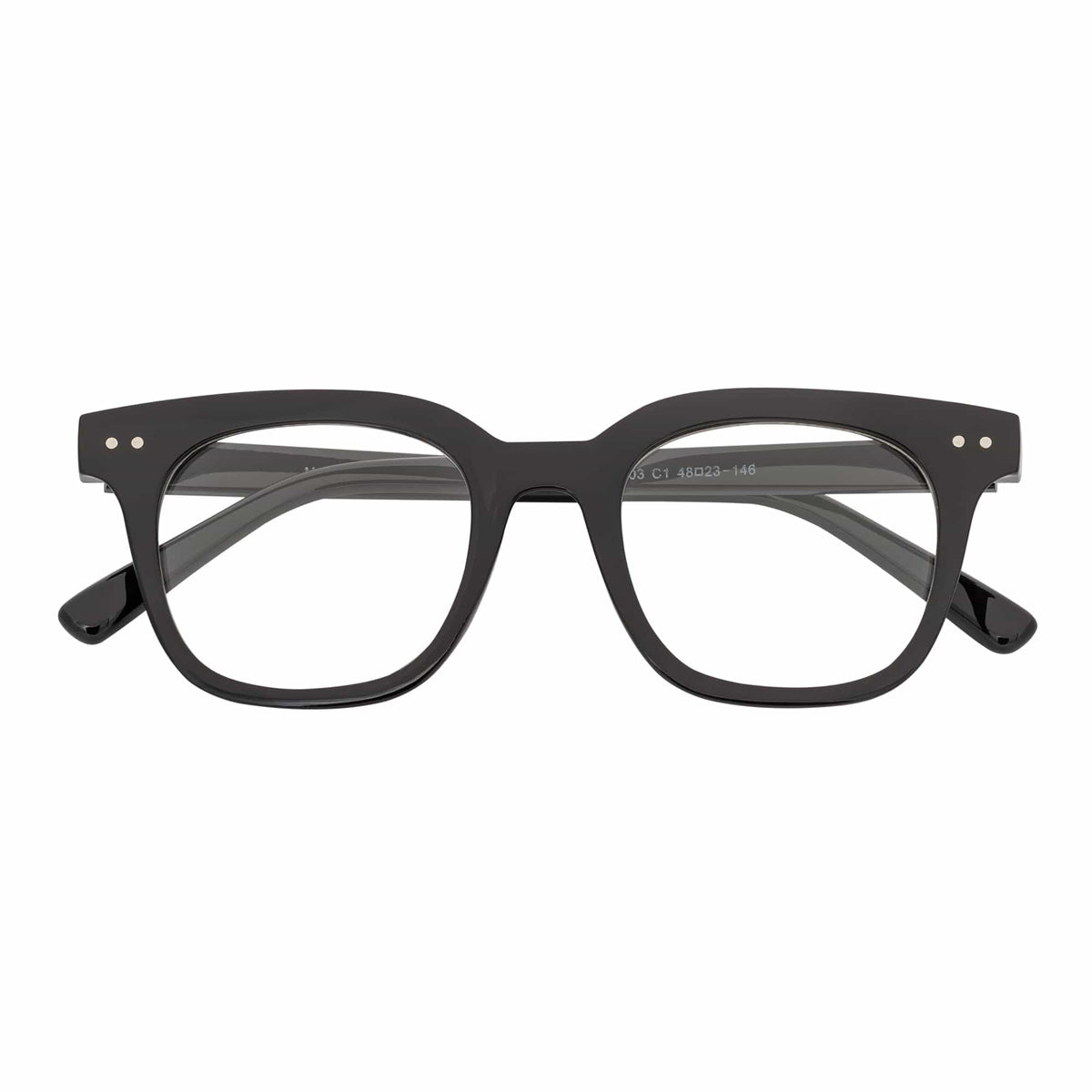 WALKER - Thick Horn Rimmed Blue Light Glasses Gloss Black Clear Lens