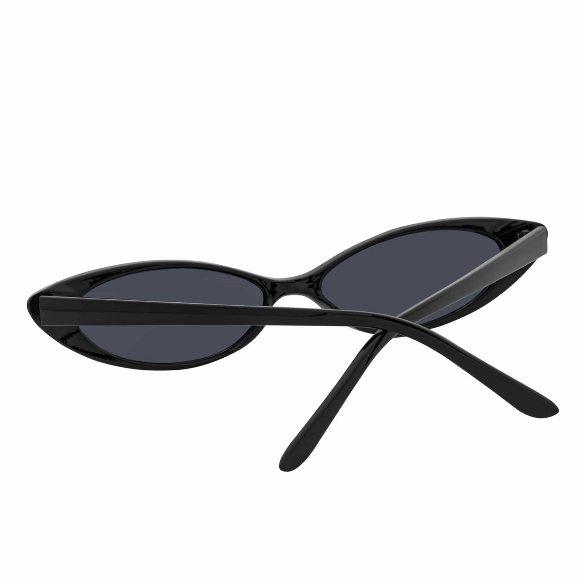 WHISKER - Thin Small Retro Oval Cateye Sunglasses Black Smoke Tint