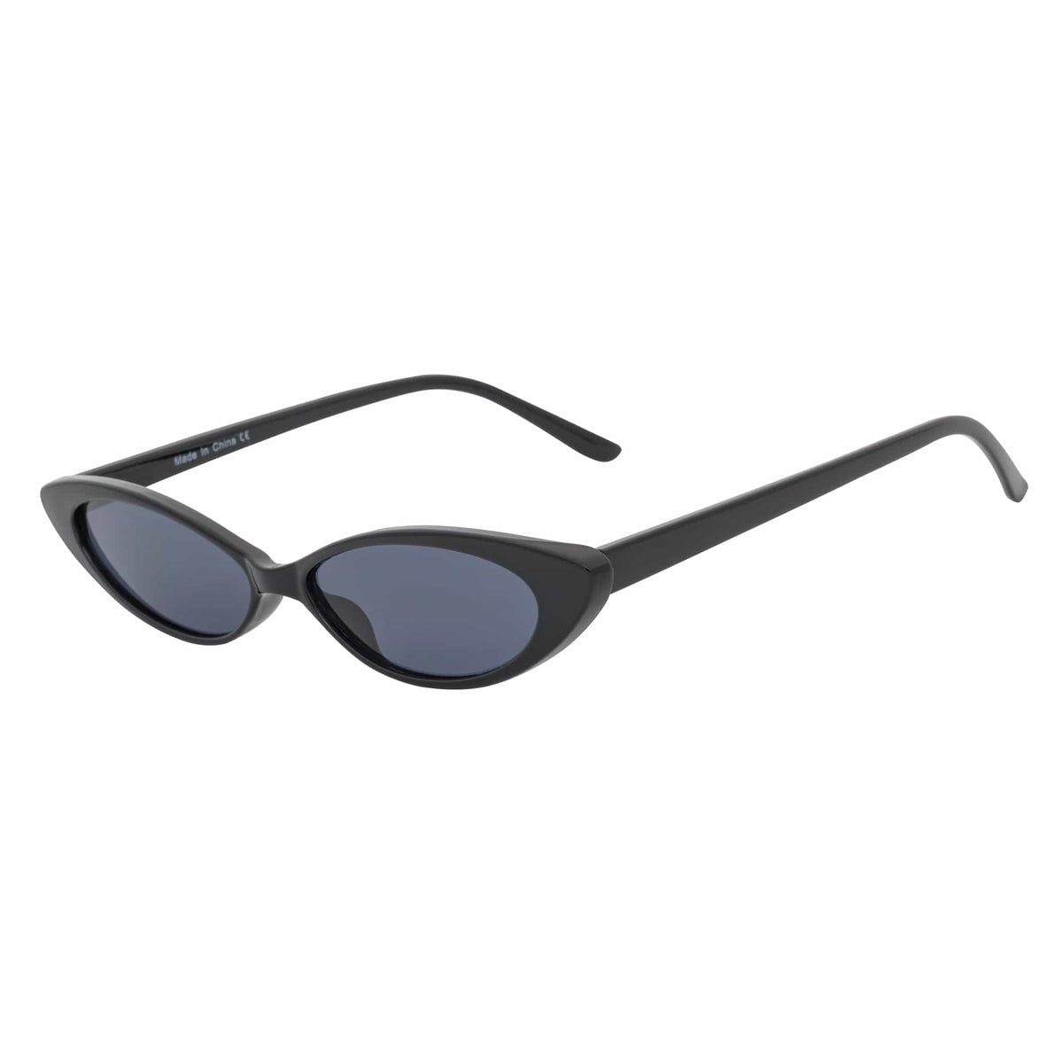 WHISKER - Thin Small Retro Oval Cateye Sunglasses Black Smoke Tint