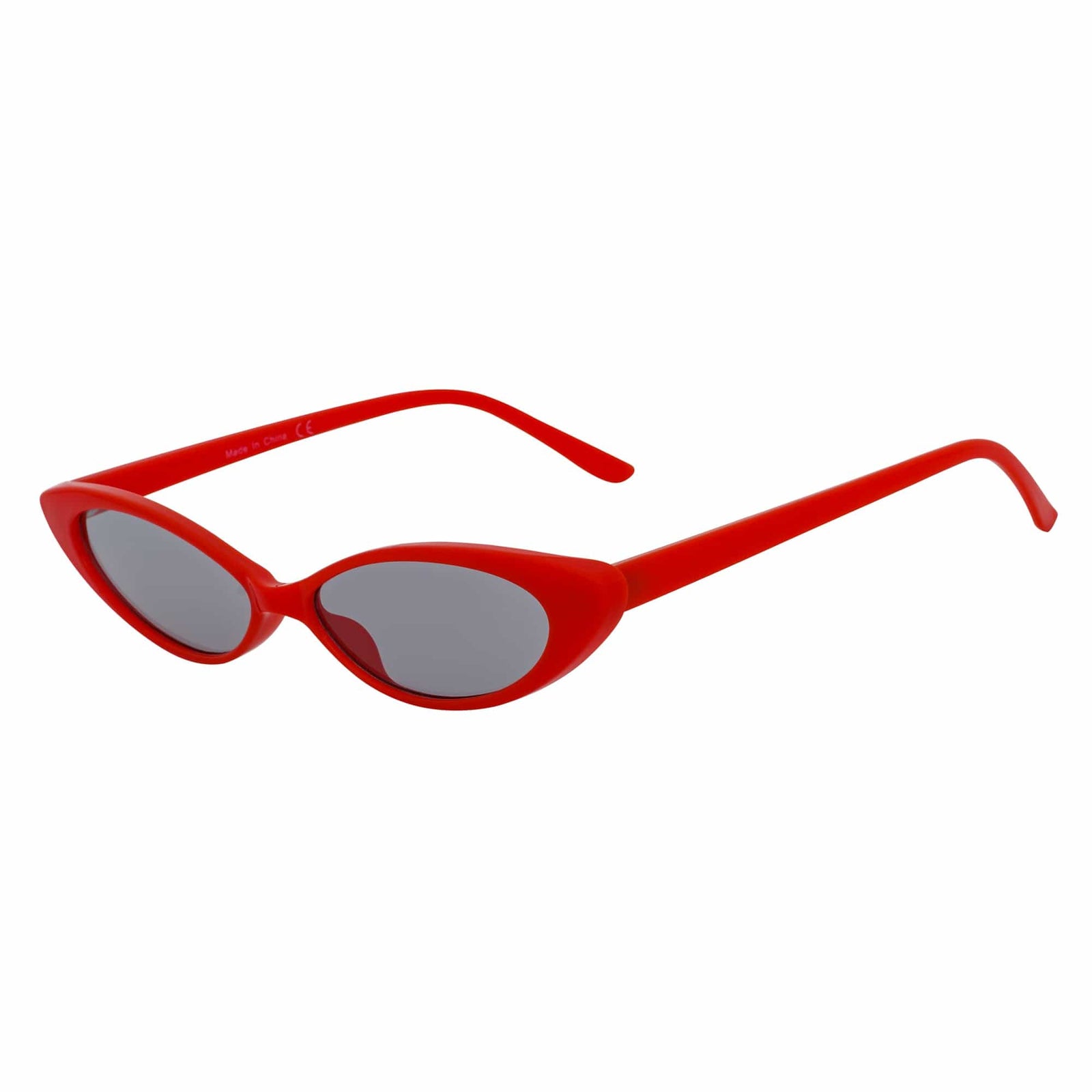 WHISKER - Thin Small Retro Oval Cateye Sunglasses Red Smoke Tint