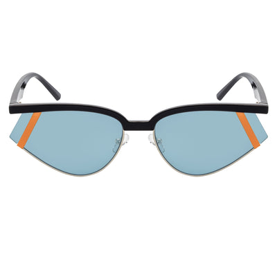 WILSHIRE - Rimless Cat Eye Sunglasses Black-Orange Frame Blue Lens