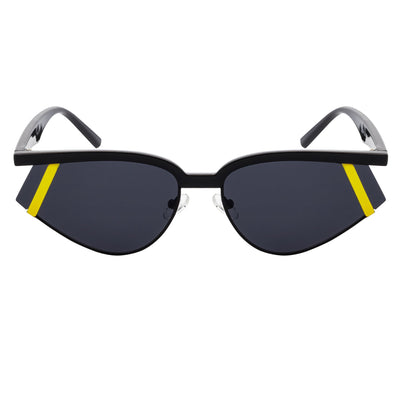 WILSHIRE - Rimless Cat Eye Sunglasses Black-Yellow Frame Smoke Lens