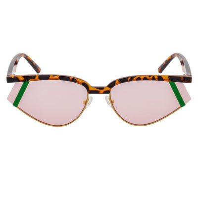 WILSHIRE - Rimless Cat Eye Sunglasses Tortoise-Green Frame Pink Lens