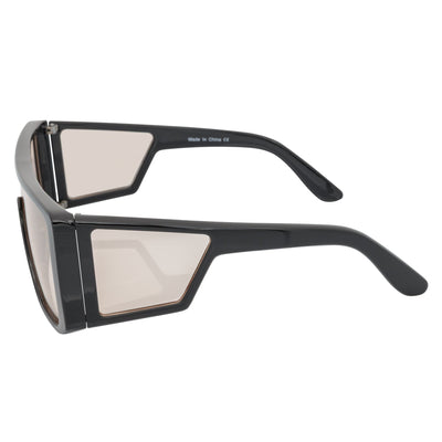WINDOW - Large Shield Side Cover Square Black Sunglasses Pink Tint