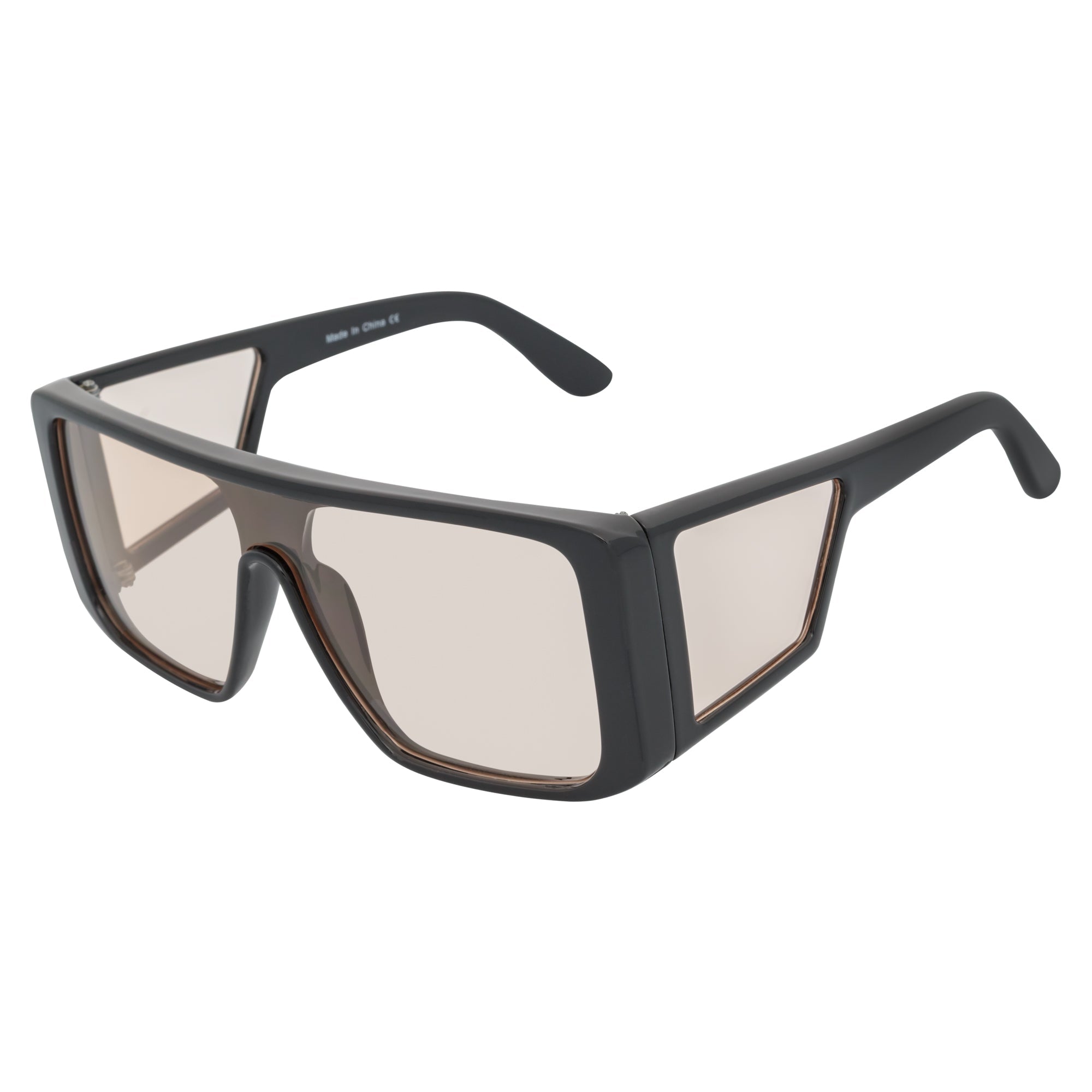 WINDOW - Large Shield Side Cover Square Black Sunglasses Pink Tint
