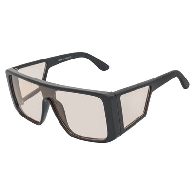 WINDOW - Large Shield Side Cover Square Black Sunglasses Pink Tint