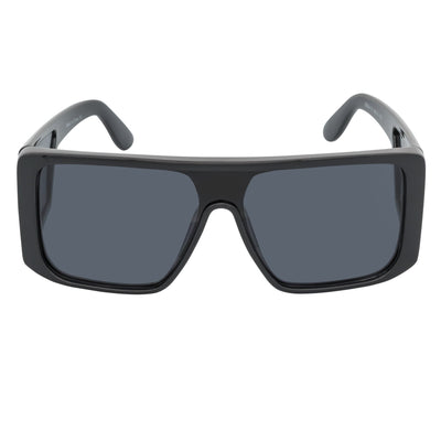 WINDOW - Large Shield Side Cover Square Sunglasses Black Dark Smoke Lens
