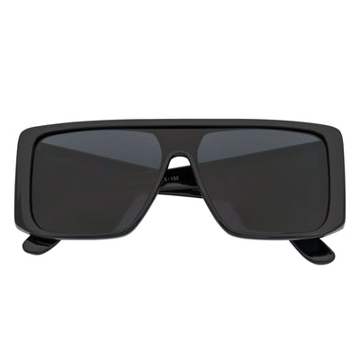 WINDOW - Large Shield Side Cover Square Sunglasses Black Dark Smoke Lens