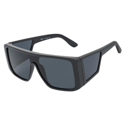 WINDOW - Large Shield Side Cover Square Sunglasses Black Dark Smoke Lens