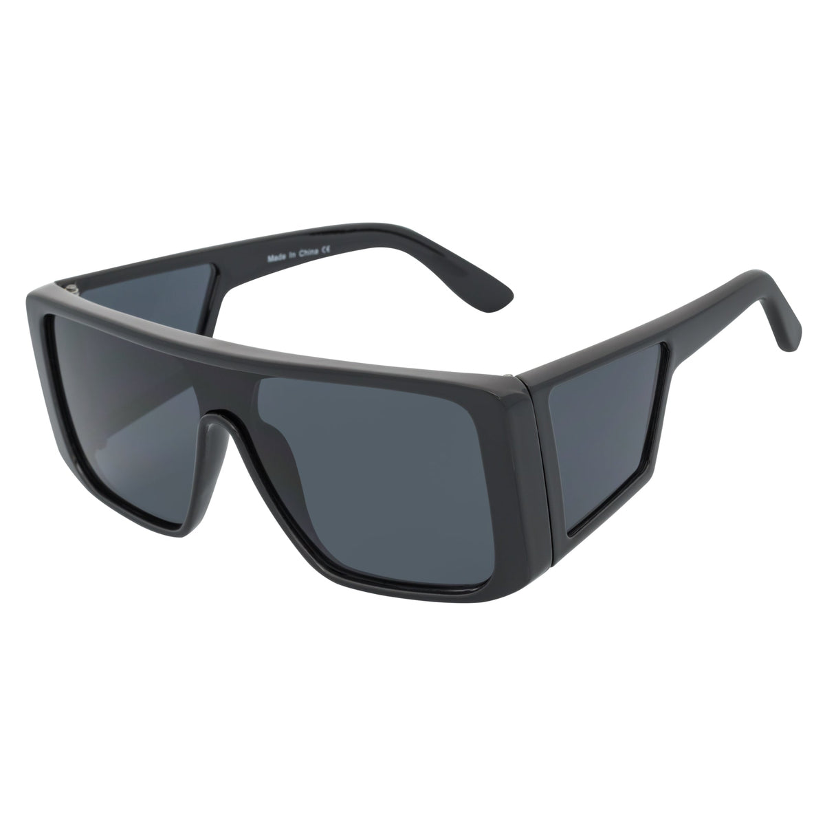 WINDOW - Large Shield Side Cover Square Sunglasses Black Dark Smoke Lens