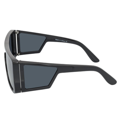 WINDOW - Large Shield Side Cover Square Sunglasses Black Dark Smoke Lens