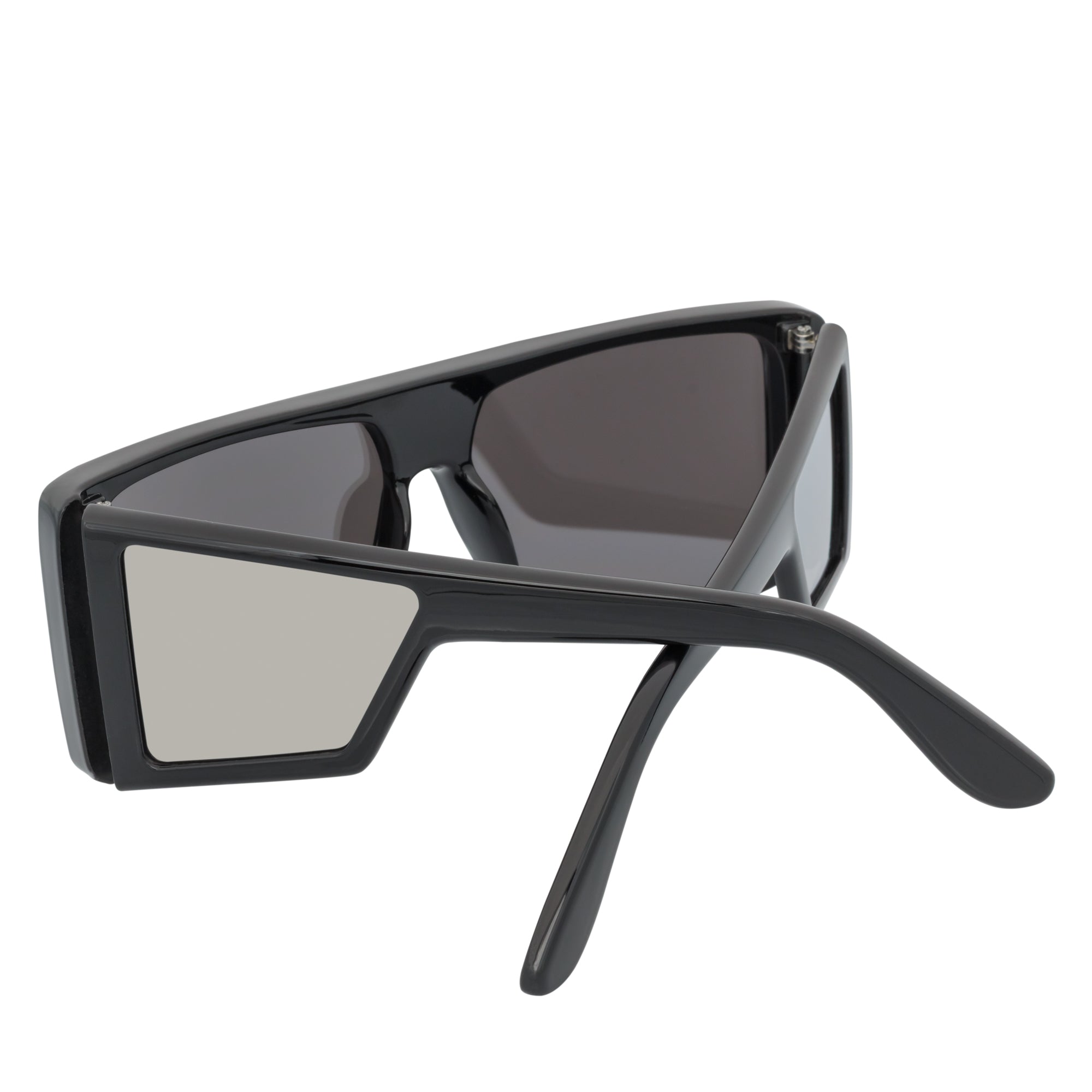 WINDOW - Large Shield Side Cover Square Sunglasses Black Silver Mirror