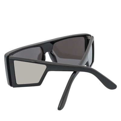 WINDOW - Large Shield Side Cover Square Sunglasses Black Silver Mirror