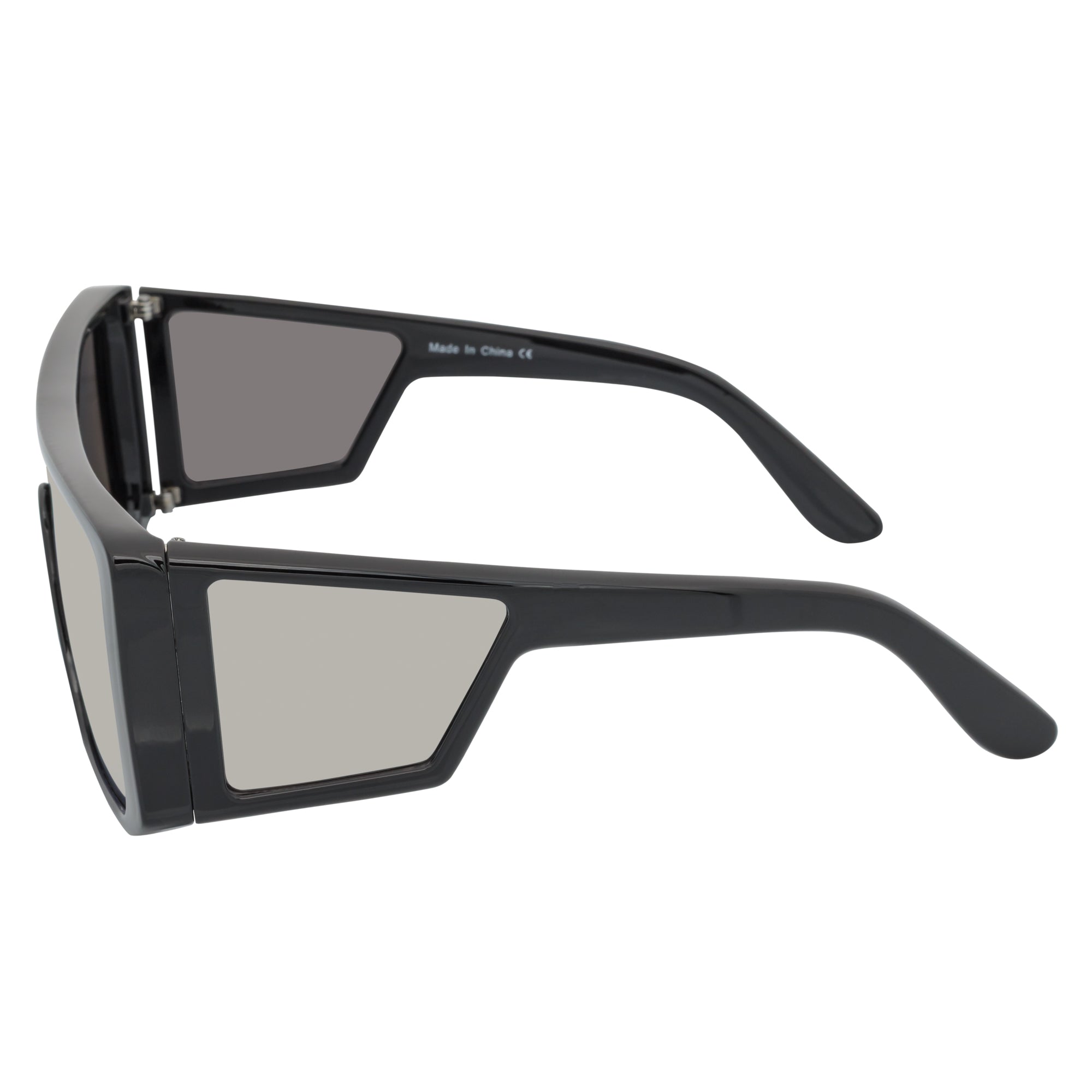 WINDOW - Large Shield Side Cover Square Sunglasses Black Silver Mirror