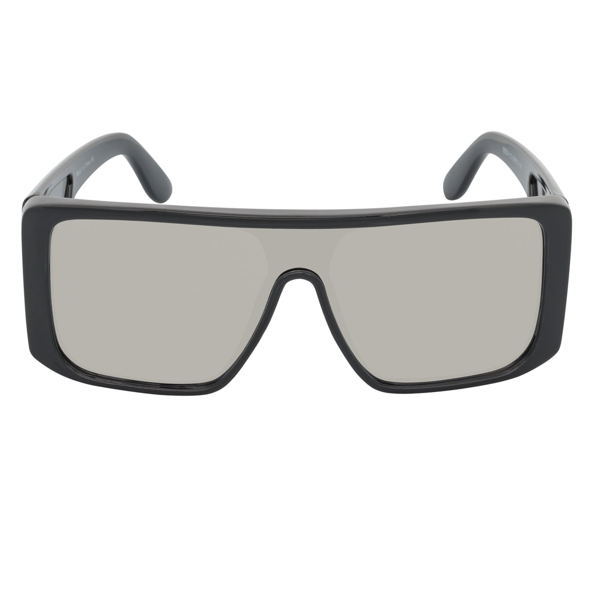 WINDOW - Large Shield Side Cover Square Sunglasses Black Silver Mirror