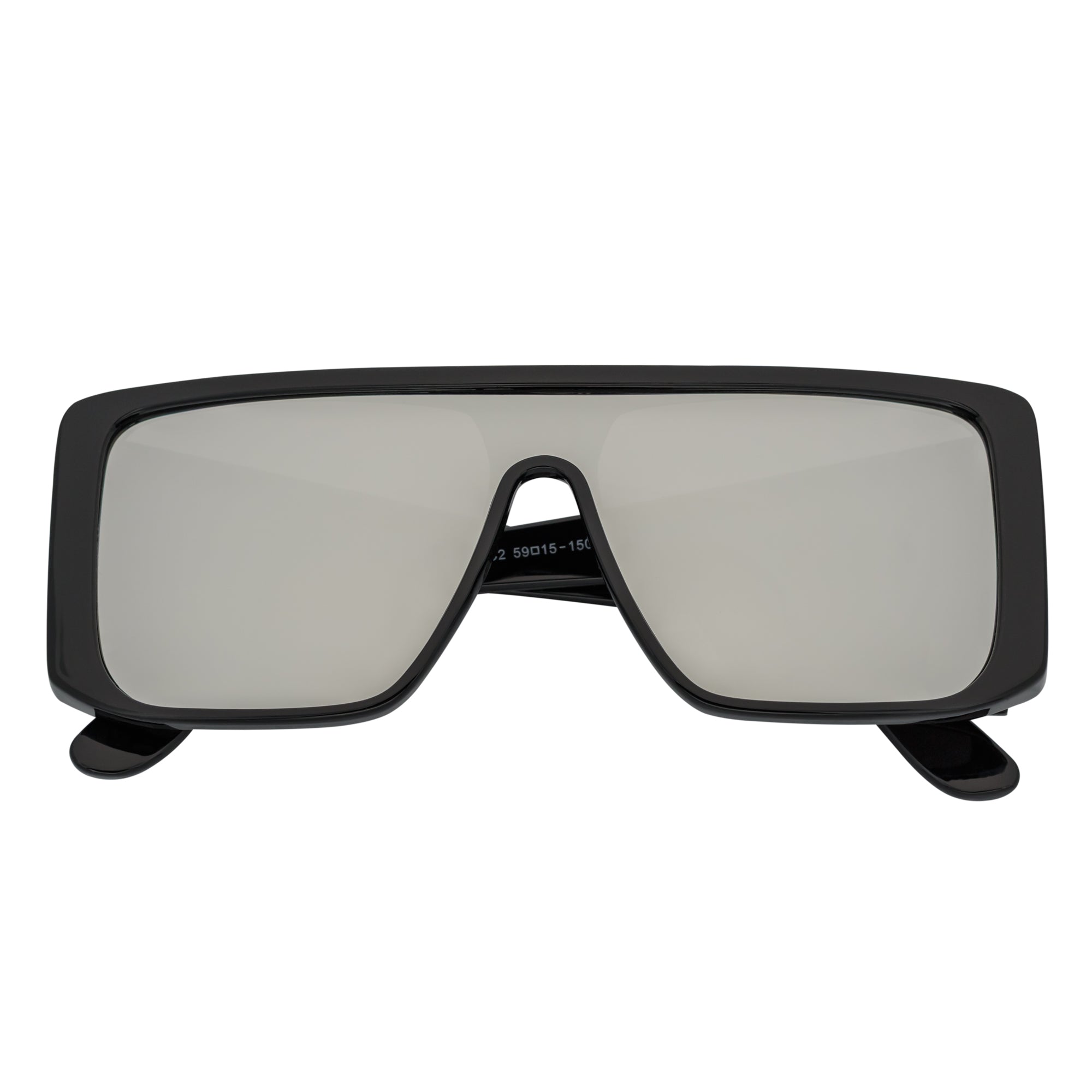 WINDOW - Large Shield Side Cover Square Sunglasses Black Silver Mirror