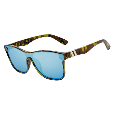 ZENITH - Mono Lens Shield Horn Rimmed Sunglasses Camo Blue Mirror