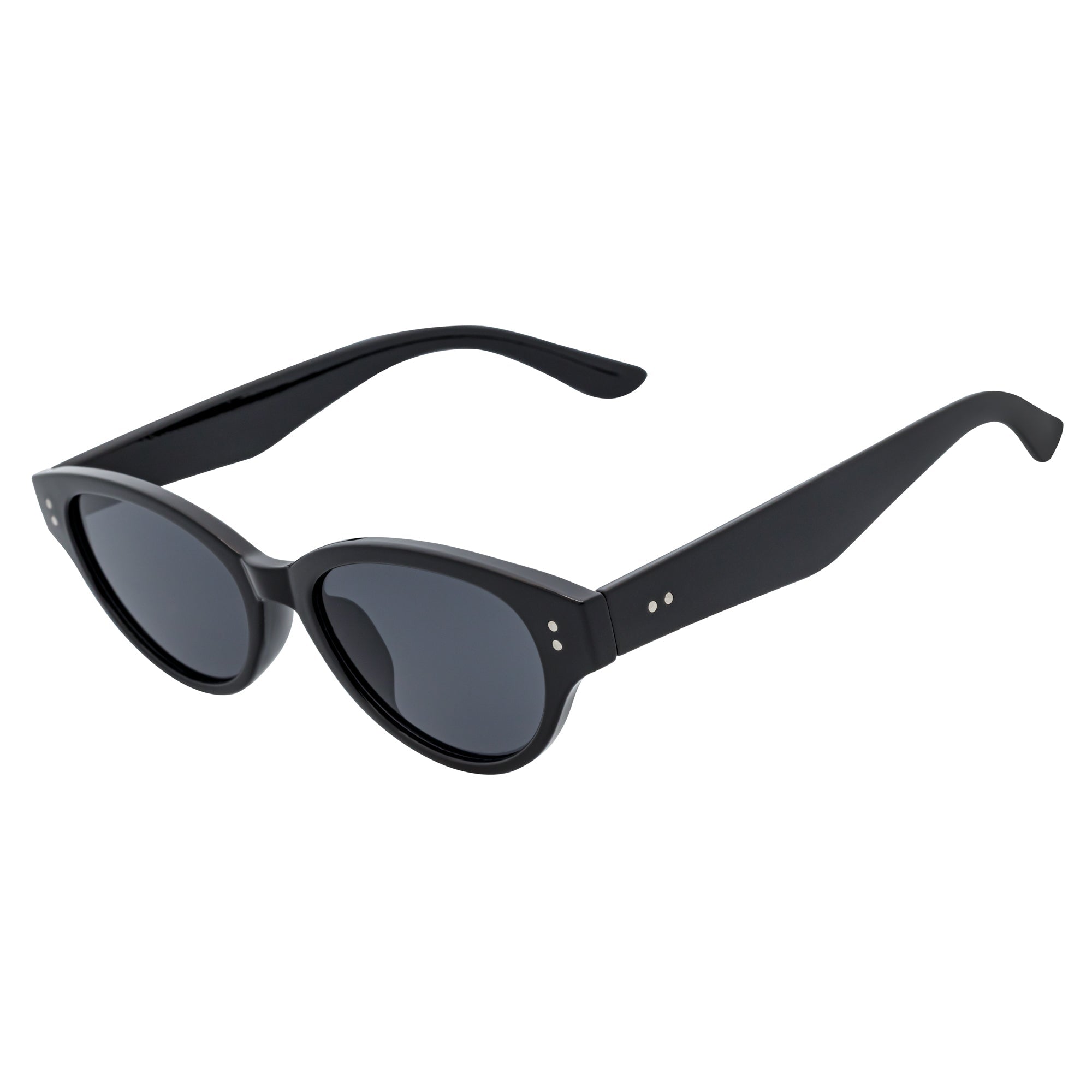 ZION - Small Oval Cat Eye Sunglasses Black Smoke