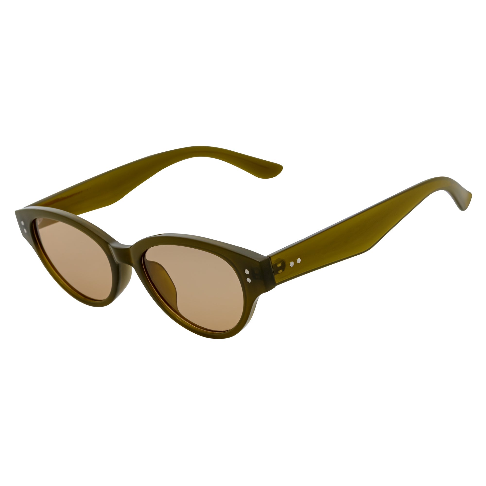 ZION - Small Oval Cat Eye Sunglasses Olive Light-Tan
