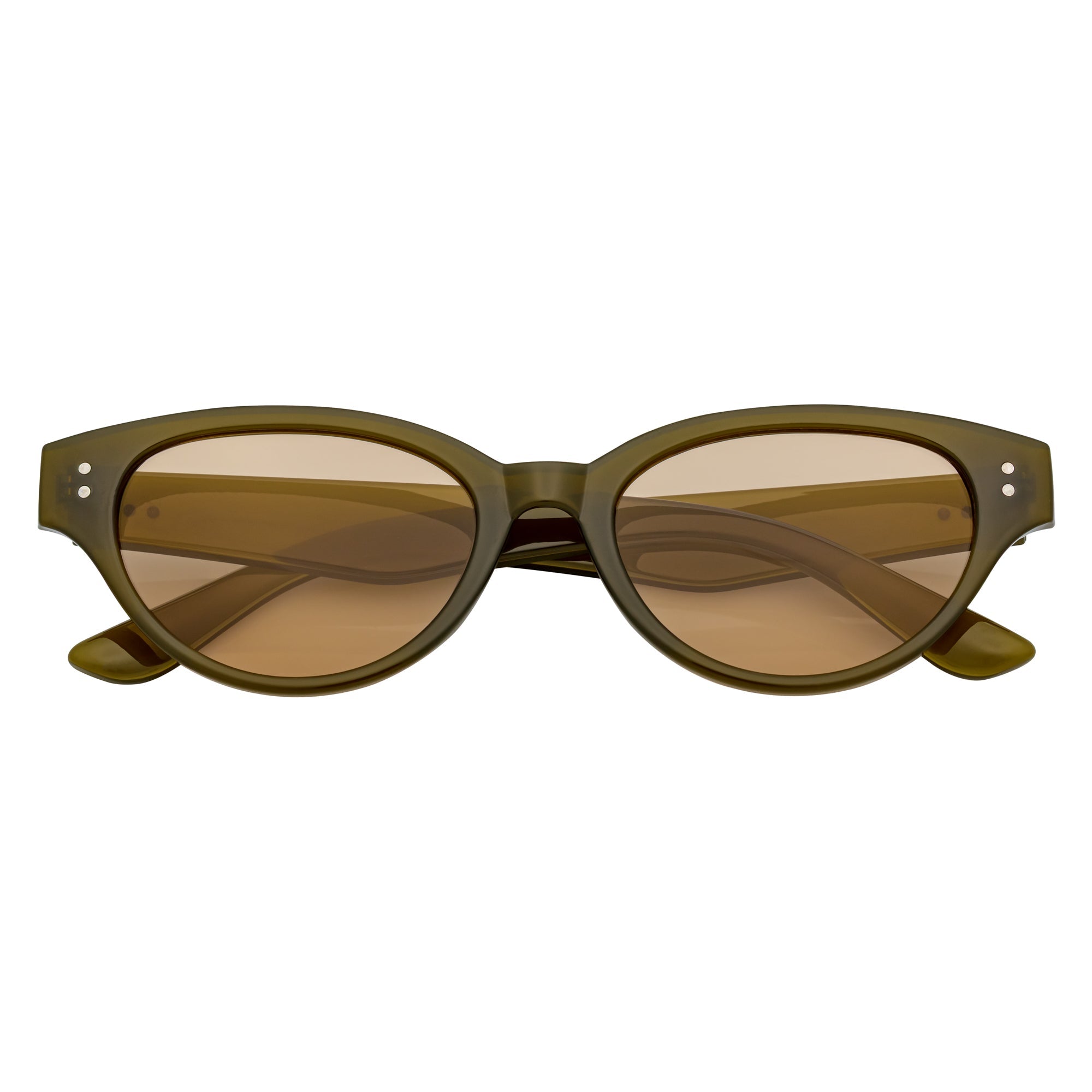 ZION - Small Oval Cat Eye Sunglasses Olive Light-Tan