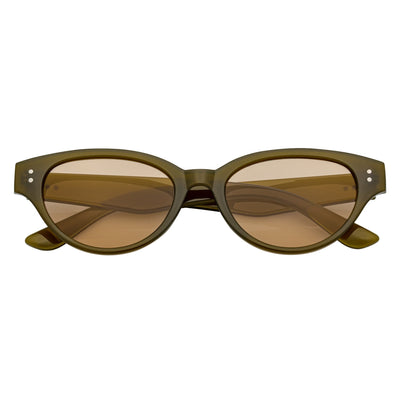 ZION - Small Oval Cat Eye Sunglasses Olive Light-Tan